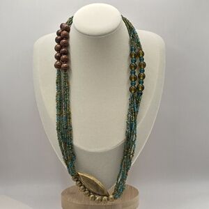 Turquoise & Gold Multi-Strand Boho Necklace